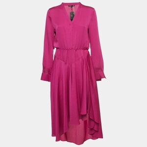 MAJE Rushia Asymmetrical Midi Dress Fuchsia Size Small